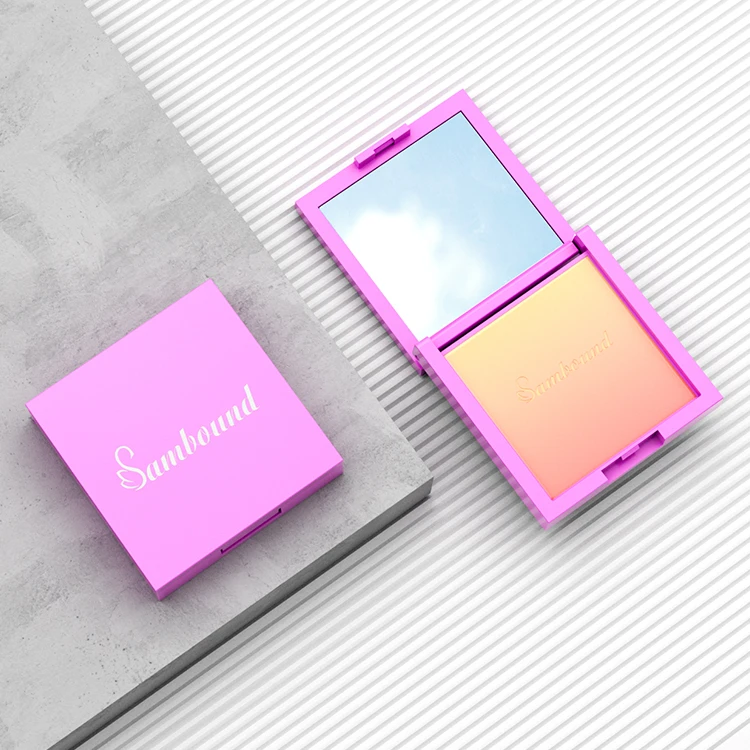 Custom Cosmetic Container Square Plastic Pink Single Empty Blush square press Powder Compact Case Packaging With Mirror