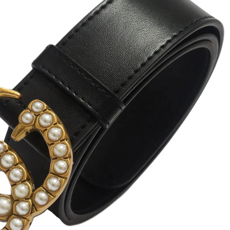 
2021 Branded high quality classic luxury designer ladies genuine leather famous channeled strap men women belts with pearl 