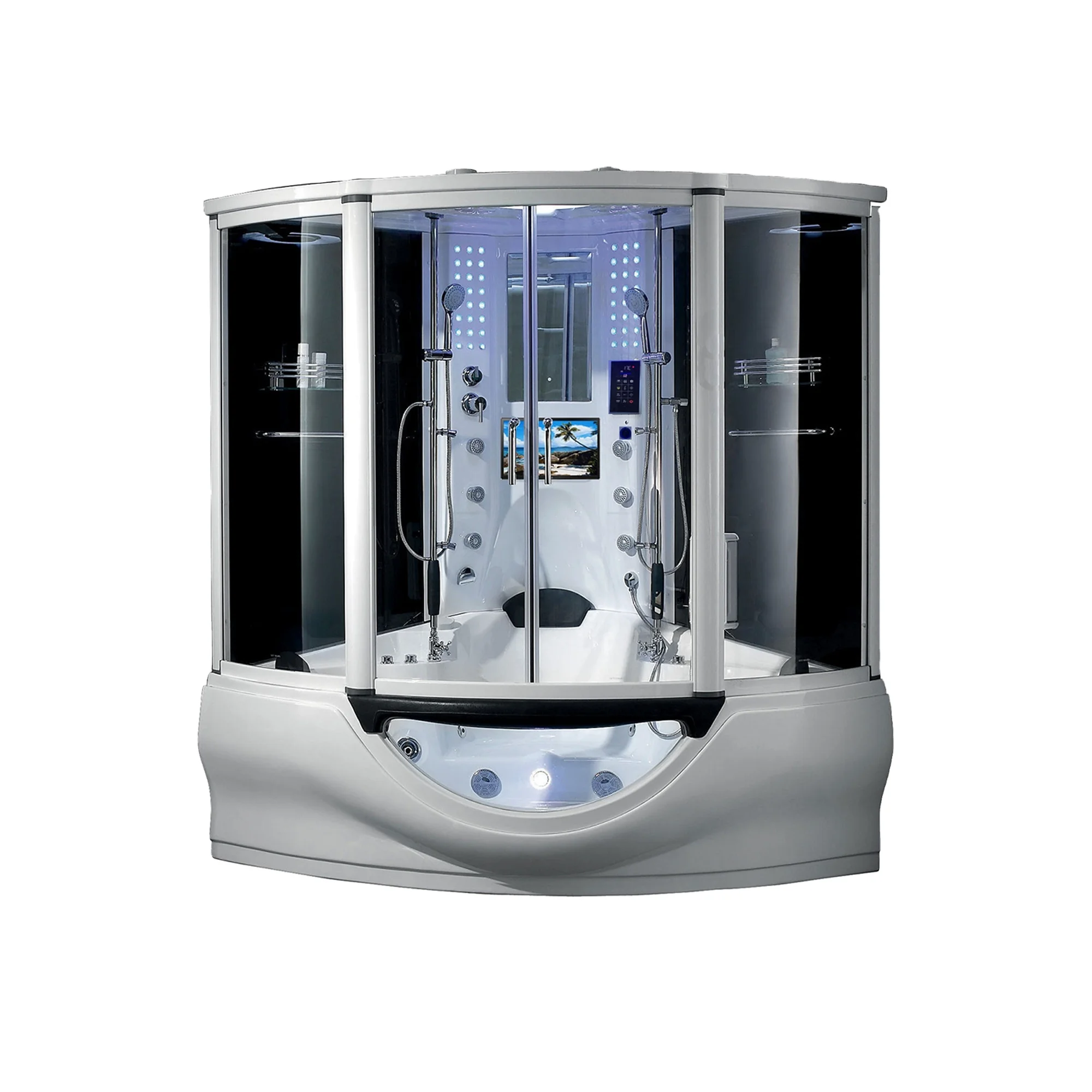 Acrylic Whirlpool Bathtub Steam Shower Combination Wet Steam Sauna Cabin Room with TV MP3 MP4 DVD