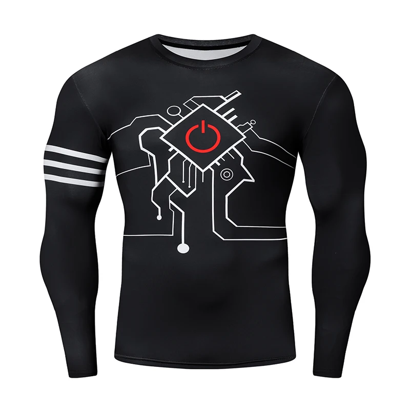 Men Long Sleeve Casual Fashion Gym Bodybuilding Male Tops Fitness Running Sport T-Shirts Training Sportswear Clothes