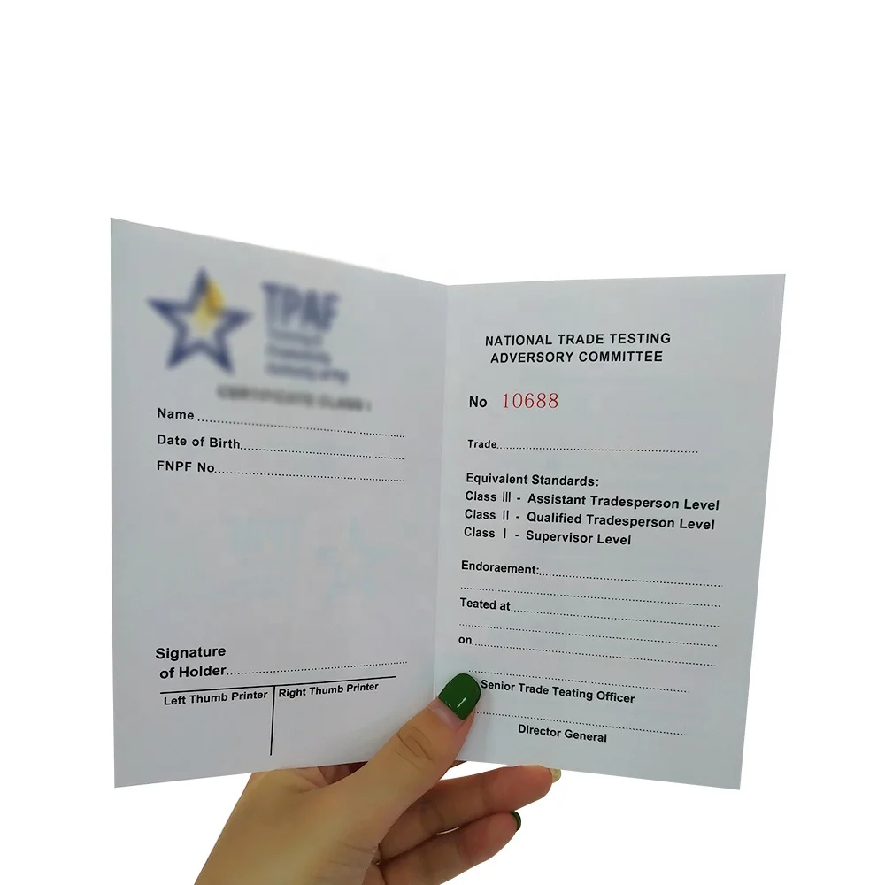 Пользовательский дешевый сертификат безопасности бумаги с матовым ламинированием (1600085852012)