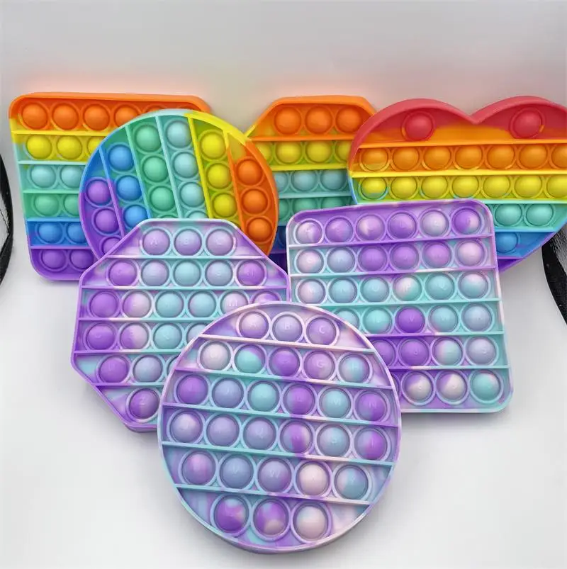 
Push Bubble Pop Fidget Toy Rainbow Circle Square Hexagon Popper for Autism Special Needs Poppet Sensory Fidget Toys 