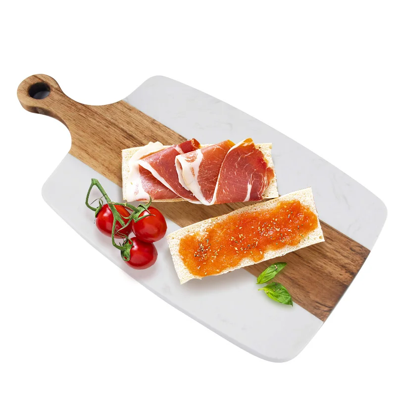 Amazon Hot Selling Marble Acacia Wood Cheese Cutting Board Wood Chopping Block With Handle