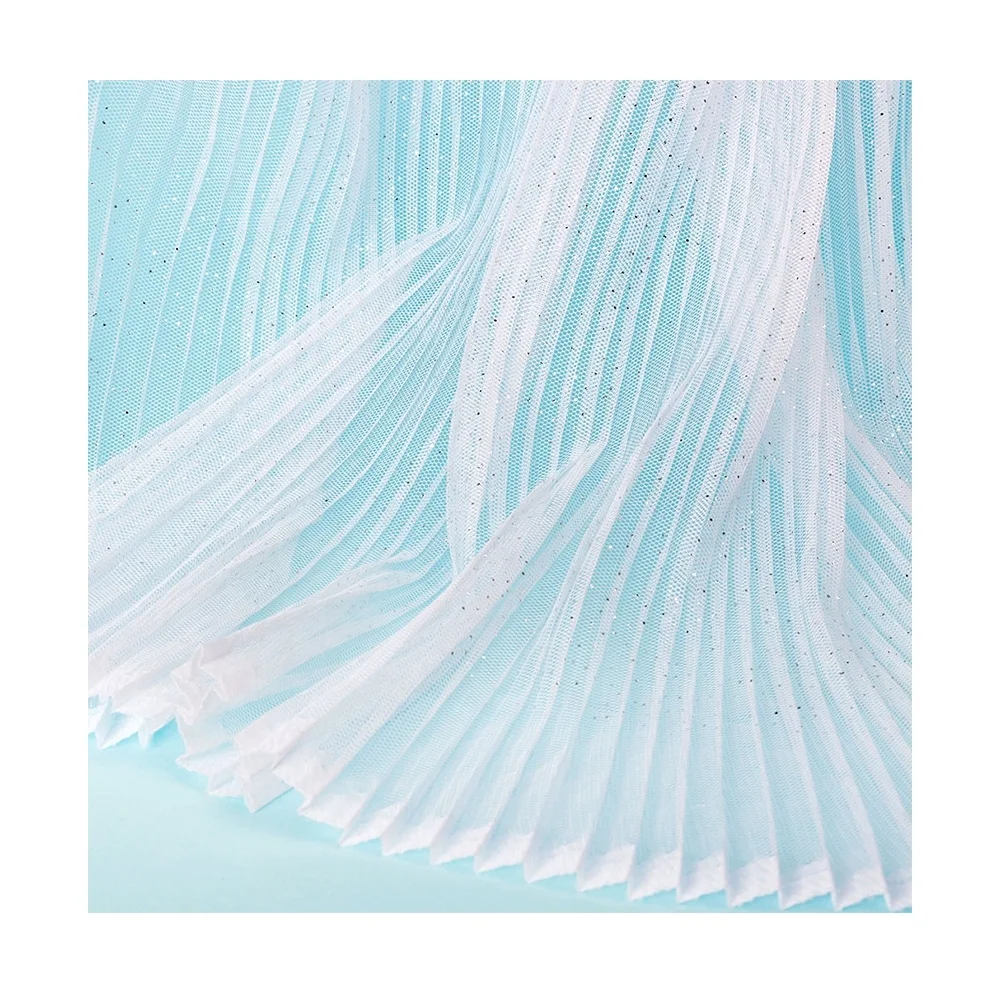 Popular 100% Polyester Glitter Pleated Crepe Mesh Net Fabric Tulle Fabric For Dresses
