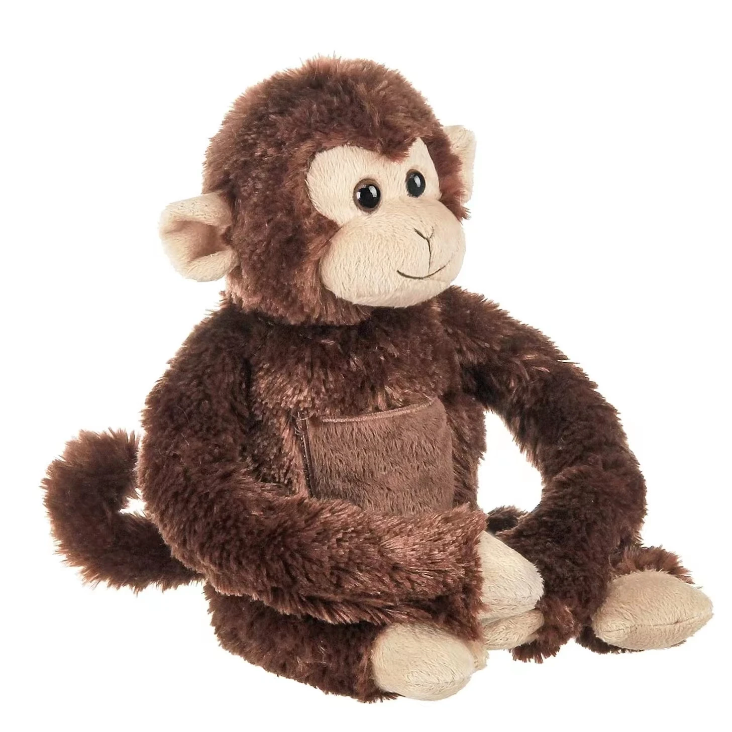 Customized any size brown soft monkey doll with small pocket stuffed animal toy plush monkey OEM design professional factory