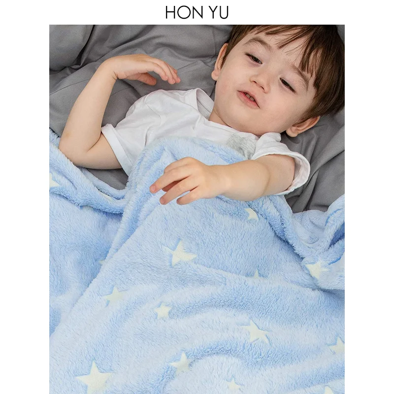 Amazon Hot Sale Custom Swaddle Blanket Glow in The Dark Blanket Minky Blanket Luminous for Girls Boys Baby
