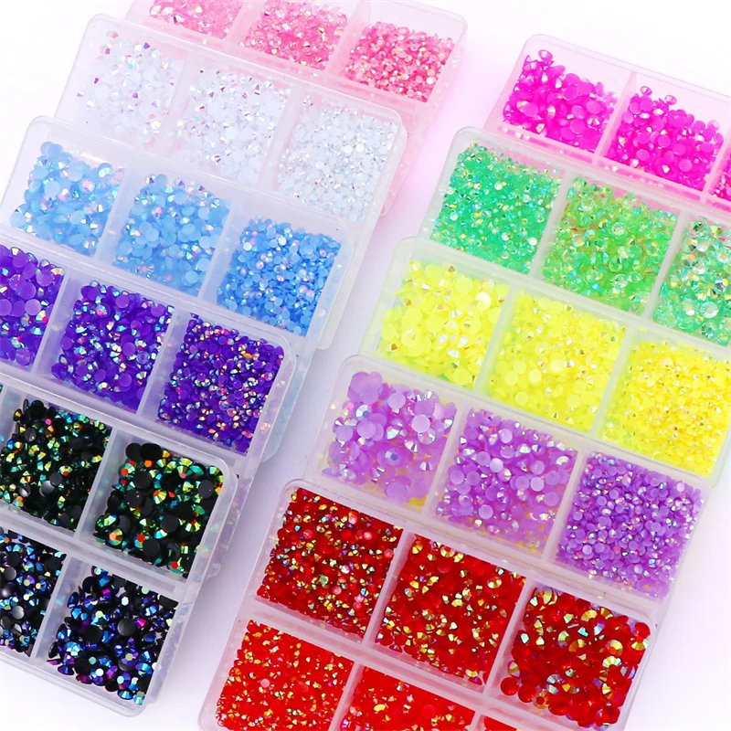 Wholesale 2700pcs/box 6 Grid boxed Nail Diamond Jewelry Flat Back Resin AB Clear Jelly Rhinestones For Cup Shoes Decoration