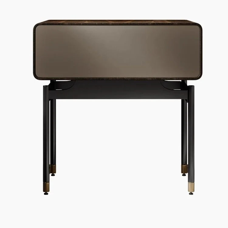 Atunus Italian New Modern Nightstand Light Luxury Bedroom Smoked Black Minimalist Bedside Cabinet Creative Storage Locker