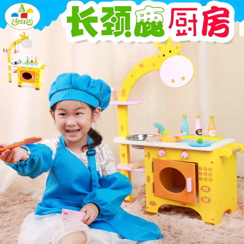 Mempelajari big kitchen set toys Simulation child early childhood education play family cognitive game giraffe kitchen toy