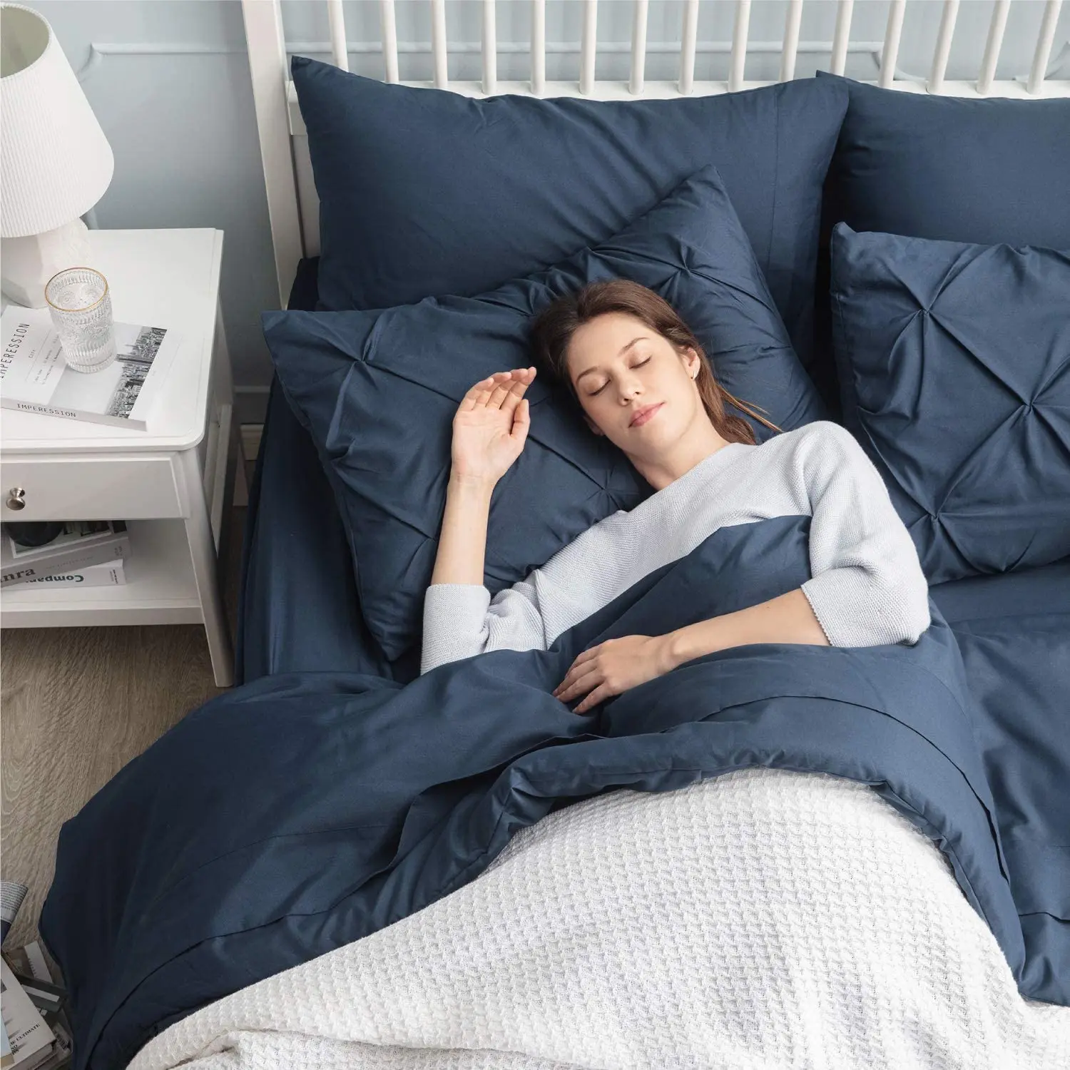 Navy Blue Bedding Comforter Sets 8 Pieces Pintuck Bed Comforters,Duvet quilt Sheets, Pillowcases & Shams