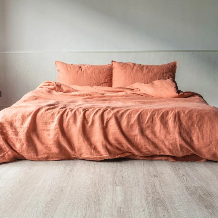 Factory Direct Sell French Linen Bed Sheet Twin Size King Size Fitted Sheet Stone Wash Flax Linen Duvet Cover Closure