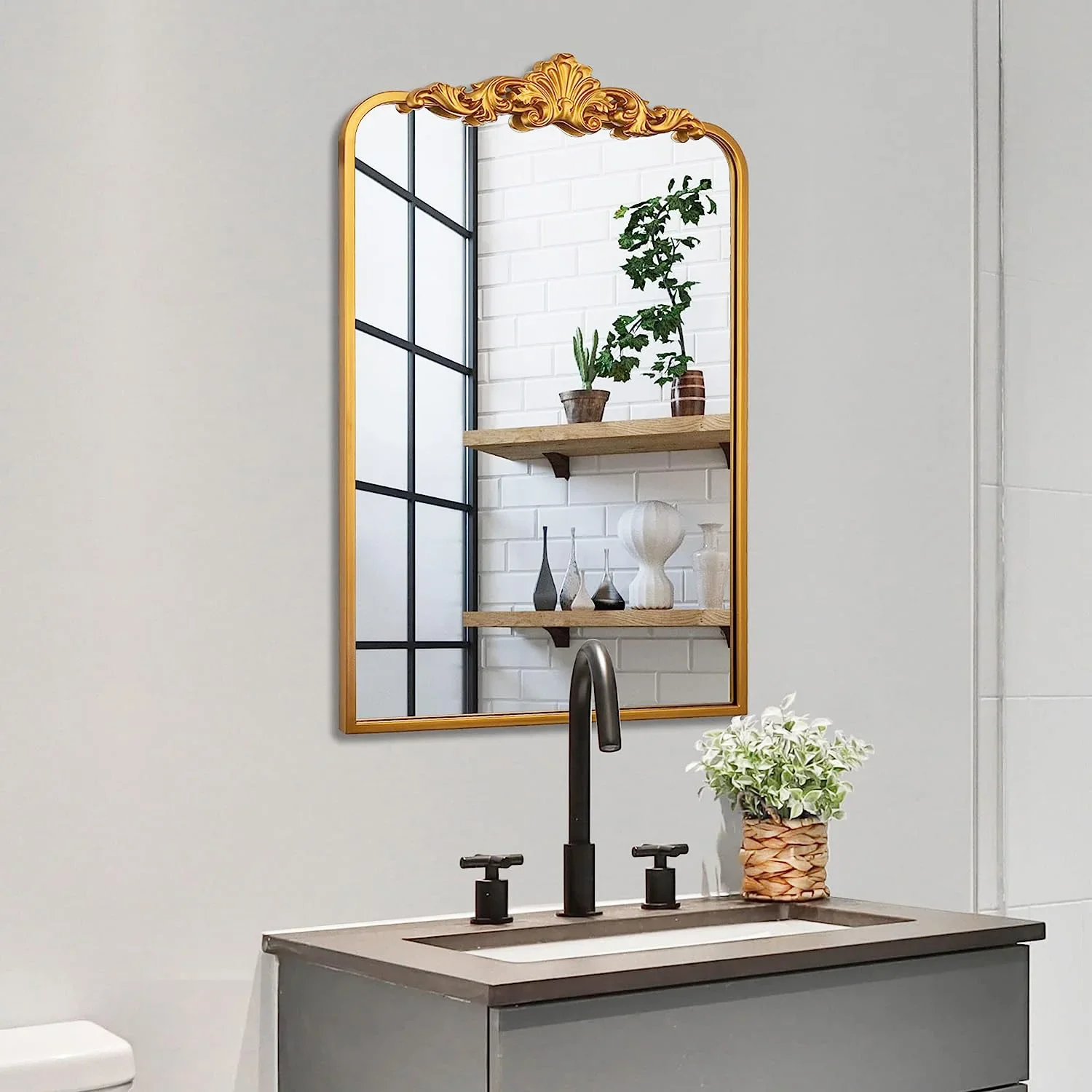 Baroque Inspired Wall shatterproof tempered Decor Mirror French Vintage Floor Framed Mirror Free Standing Dressing mirror