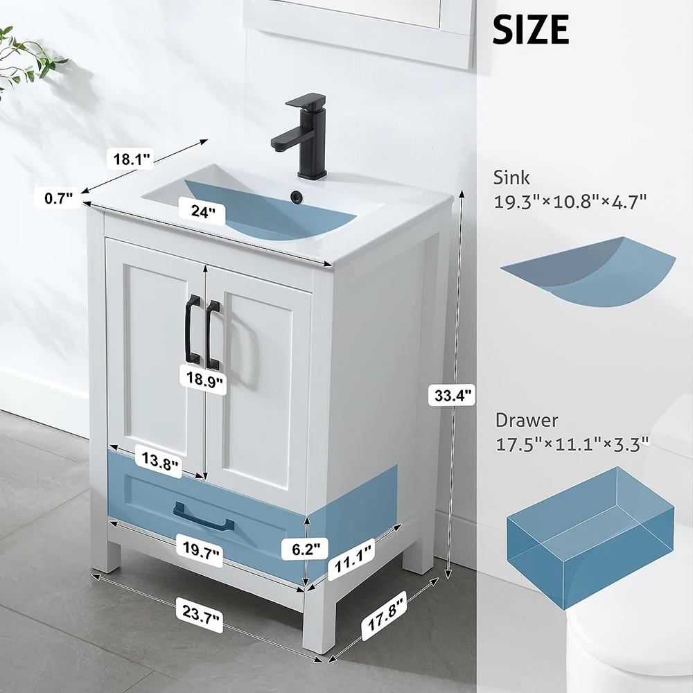 24 inch MDF Wooden 3 color Freestanding Floor Mount Modern Luxury Waterproof Bathroom Storage Cabinets