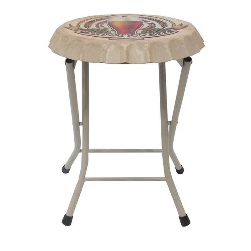 Portable  Folding Stool for Bar  with 4 Metal Legs and Round Metal Seat Outside Fold Up Chair with handle