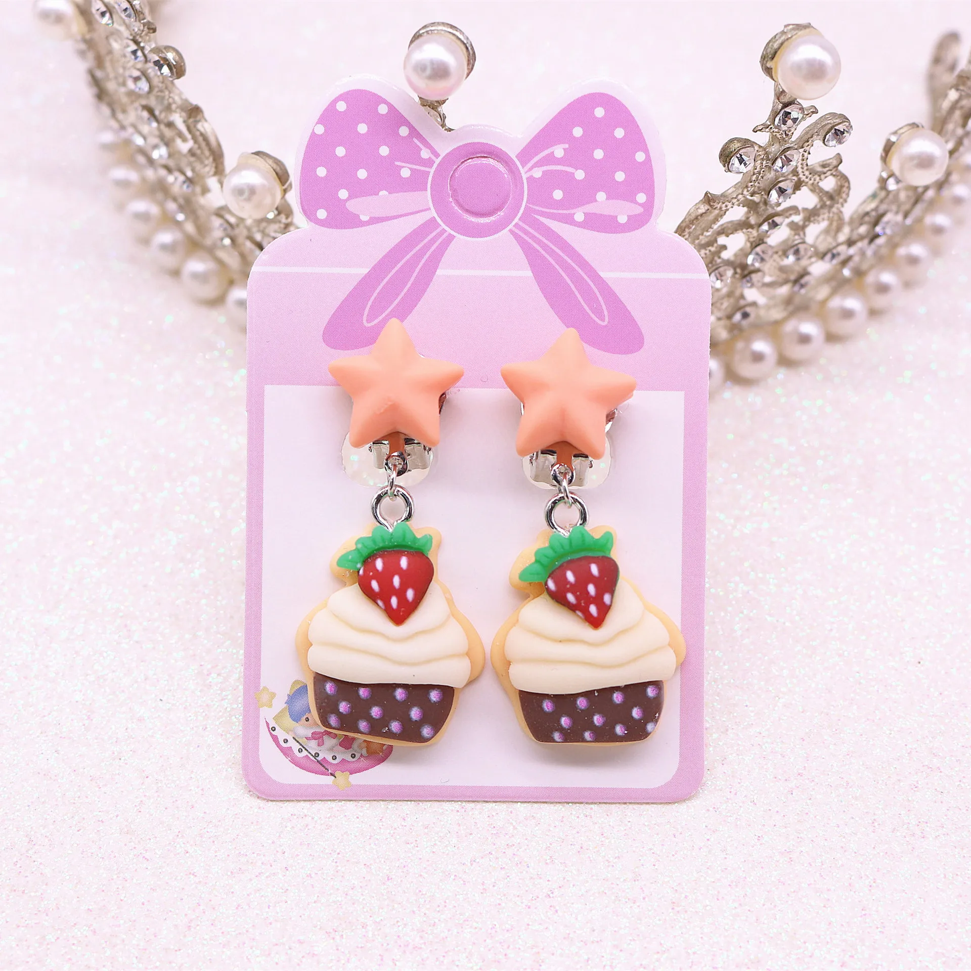 Children Ear Clip No Pierced Jewelry Cartoon Ice Cream Cake Donuts Pink Cute Earrings For Girls Kids