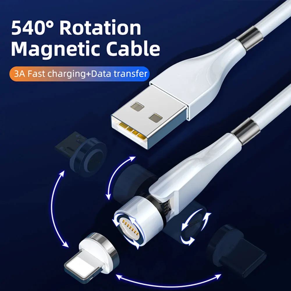
Tongyinhai Manufacturer Fast Charger LED Side light for Micro for Type-c for iPhone 3 in 1 Magnetic Data USB Cable 