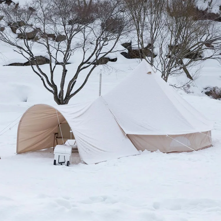 3 Persons 4M 6 Meters Tripod Frame Camp Canvas Tent Zip Ground Sheet Bell Tent with Wood Burner Stove Port and Rain Cap Cover