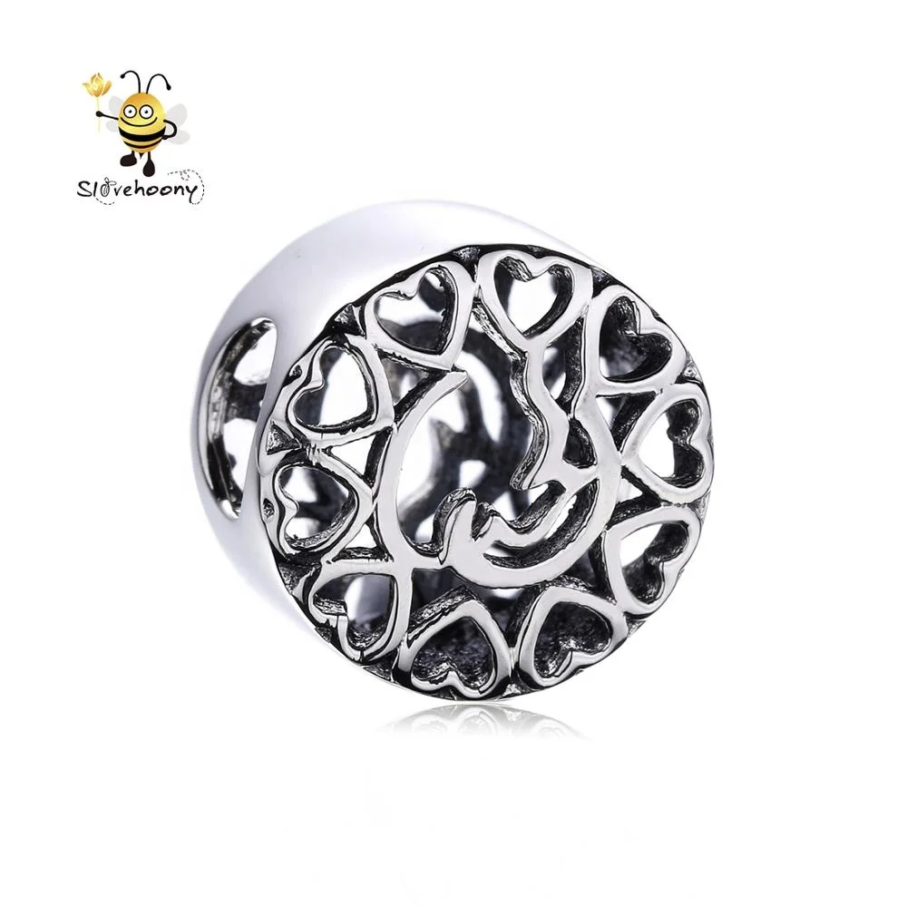 Slovehoony Simple Round Arabic Love Script Charms Beads Fit For Europe Snake Bracelet 925 Sterling Silver Heart Bead DIY Jewelry