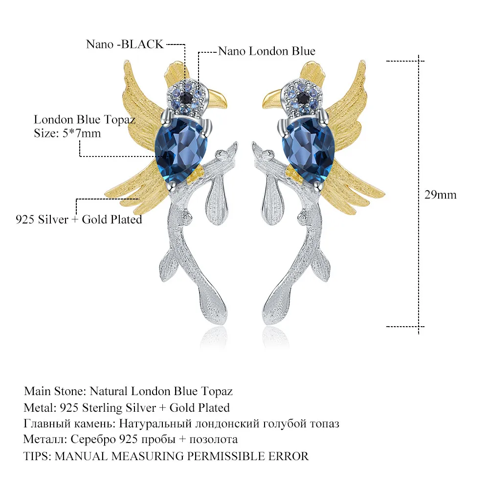 C7771 Abiding Cute Natural Blue Sapphire Gemstone 925 Sterling Silver Animal Bird Jewelry Set