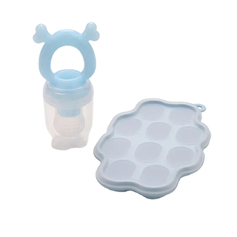 Portable Silicone Baby Fruit Feeder with Lid Combo BPA Free Breast Milk Freezer Tray Pacifier Feeding Set for Food