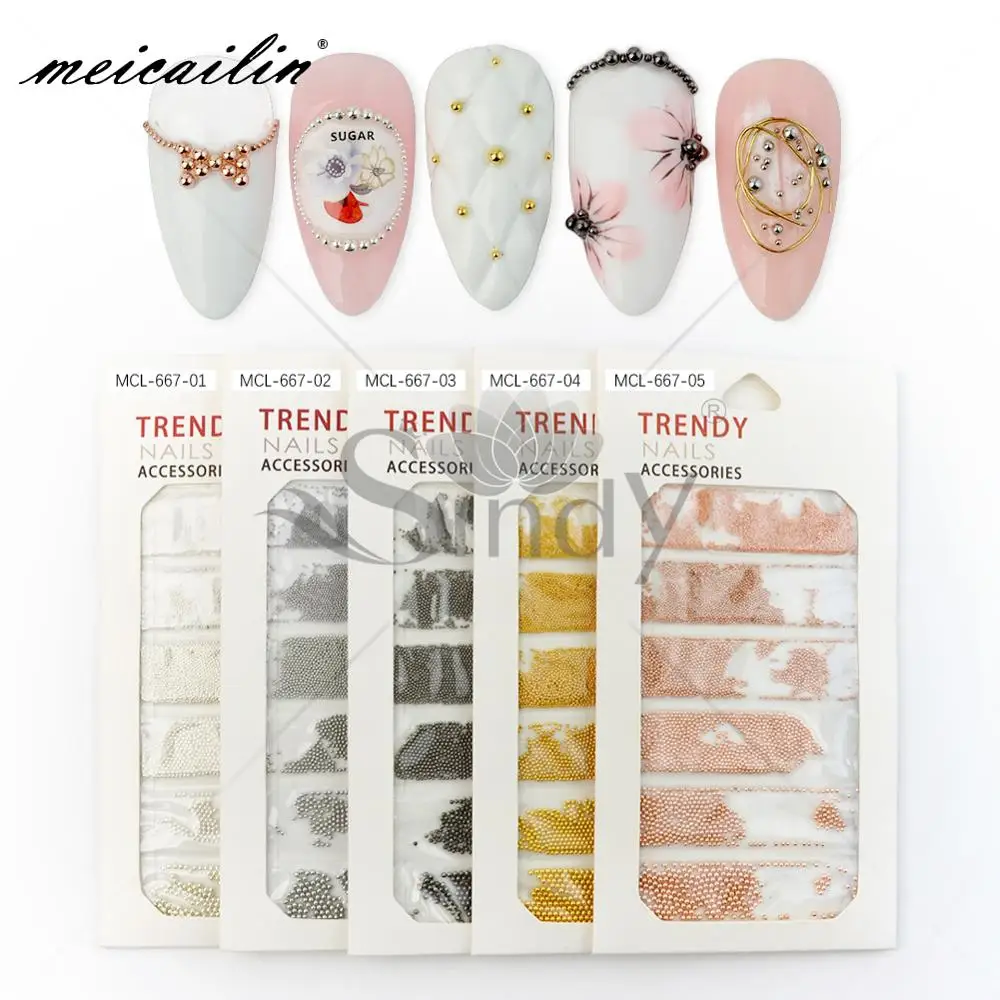 6 Grid/Pack Japanese Korea Colorful Metal Nail Steel Beads