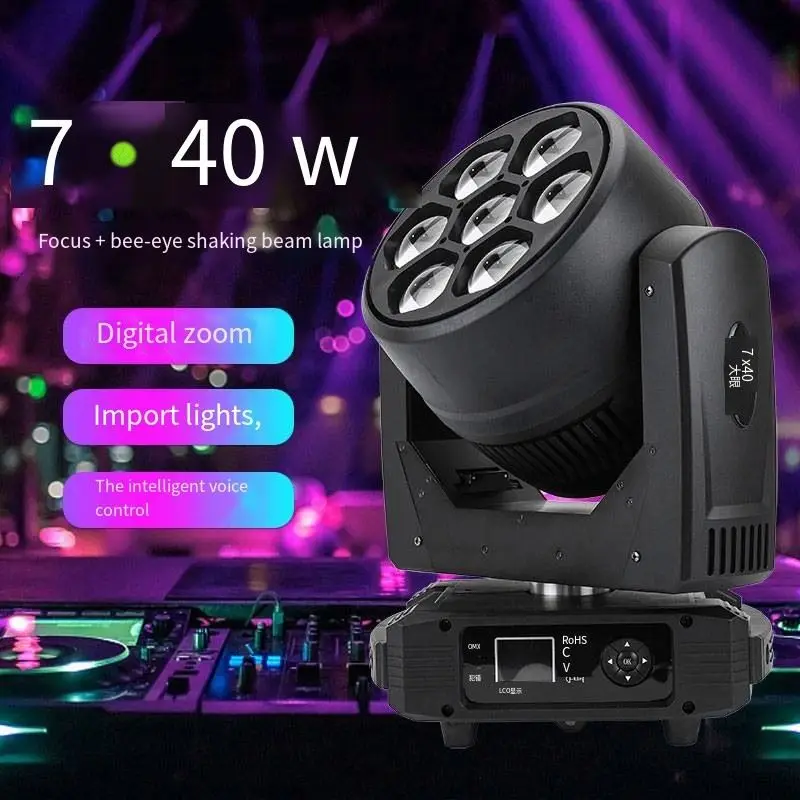 Concert Stage DMX  Movinghead 7x40w RGBW Zoom Bee Eye Led Wash Moving Head Lights