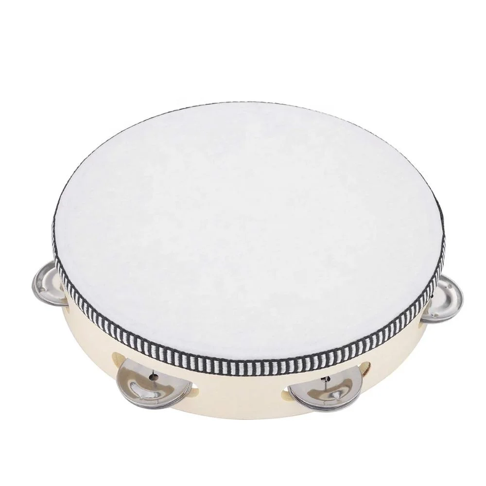 Tambourine for Church 8 inch Hand Held Drum Bell Birch Metal Jingles Percussion Musical Educational Toy Instrument for KTV Party