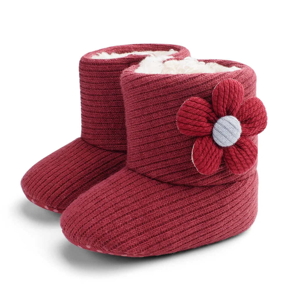 Wholesale Newborn Infant Winter Snow Boots Cotton Fabric Velvet Lined Furry Warm Flower