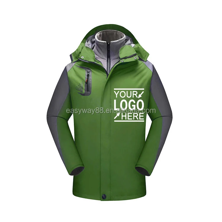2020 green Mens winter jacket/ waterproof polyester windbreaker interchange jacket in Stock