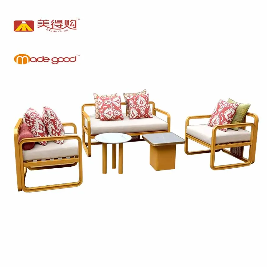 Cast aluminum patio furniture in outdoor golden sofa set with cushion patio furniture