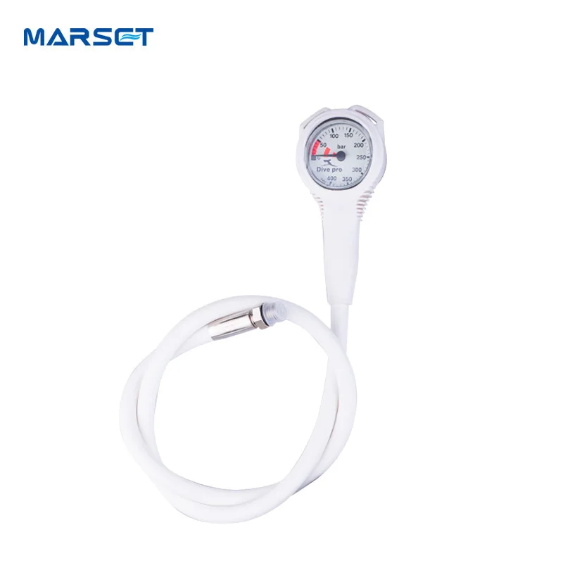 SPG Black Frame and White Face Single gauge  for  Diving with Black High Pressure Hose