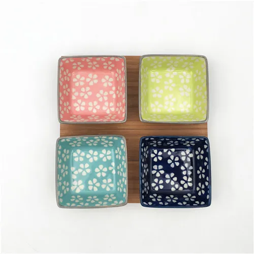 Square ceramic small plate snack sauce serving dishes set with tray