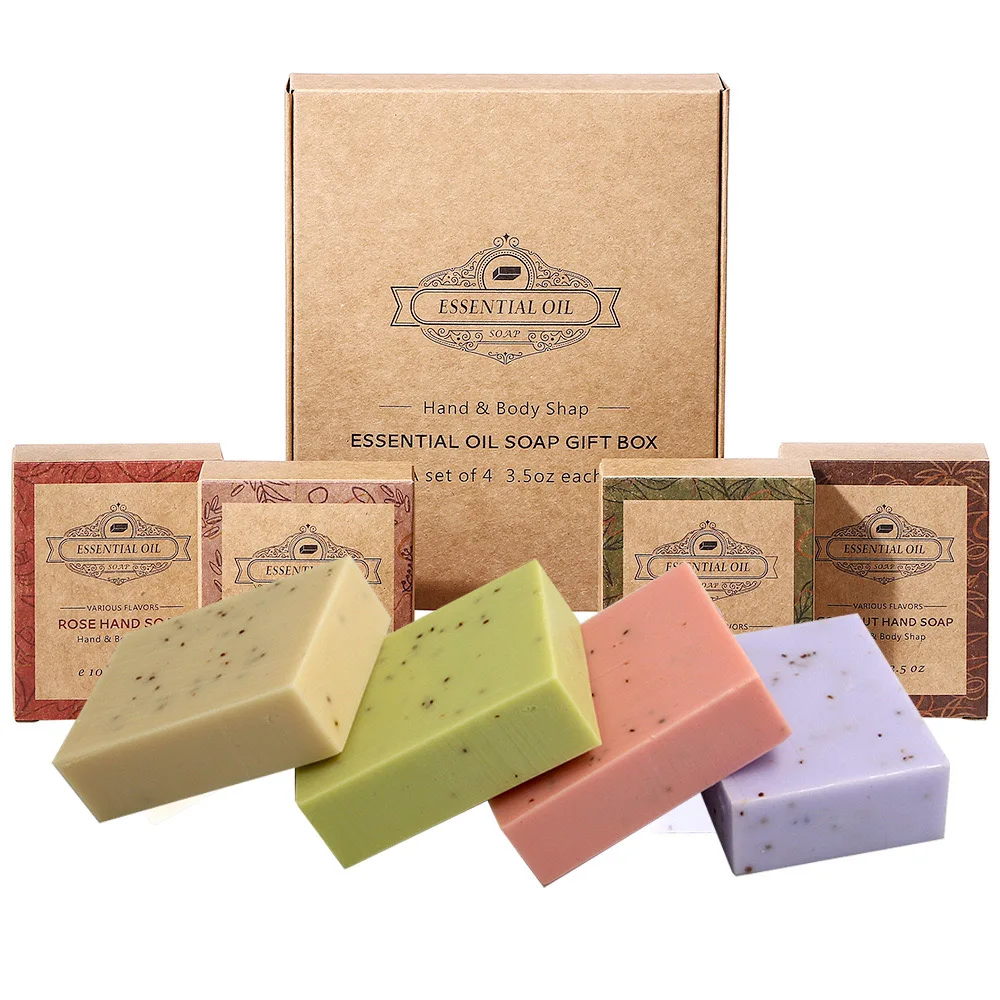 Handmade Coconut Soap Essential Oil Face Deep Clean Scrub Exfoliating Moisturizer Soap Bar Rose Kojic Lavender Acid Bath Soap