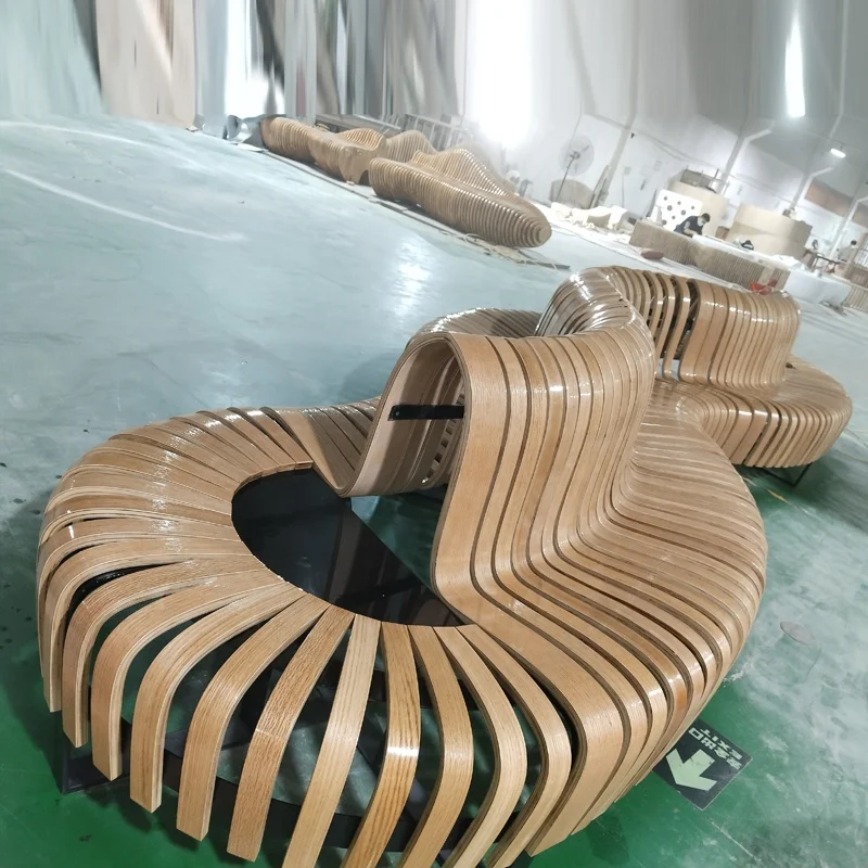 Curved Back Bench Parks Patios Customizable Easy-to-Clean Steel Metal Seating Solution Cost Effective Airports Train Stations