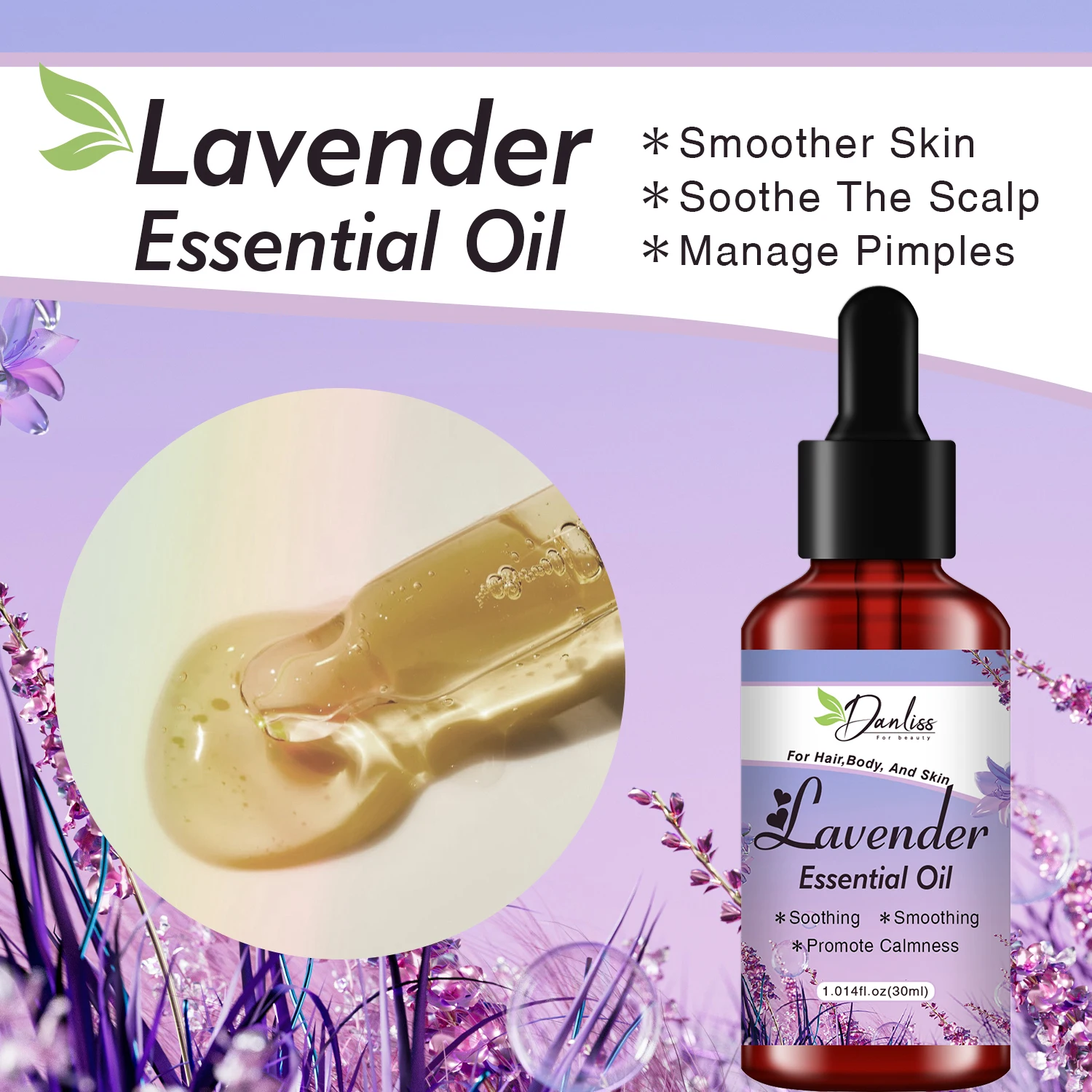 2024 New Arrivals OEM 3 In 1 Facial Hair Skin Body Care Serum Anti-wrinkle Moisturizing Hair Growth Lavender Massage Oil