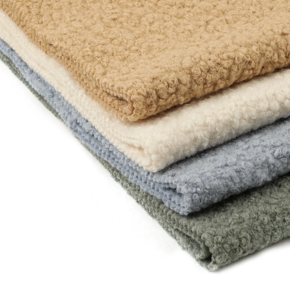 2022 custom high quality warm soft sherpa terry fleece  knitting boucle fabric for outwear