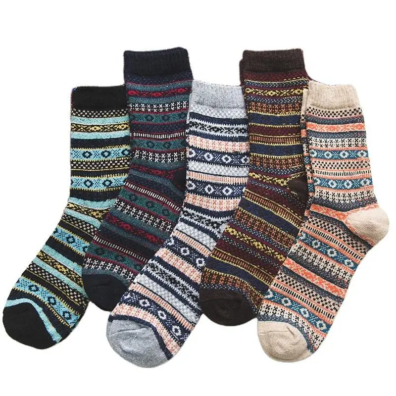 Winter Warm Thick Woolen Custom Breathable Striped Thermal Socks For Winter Men