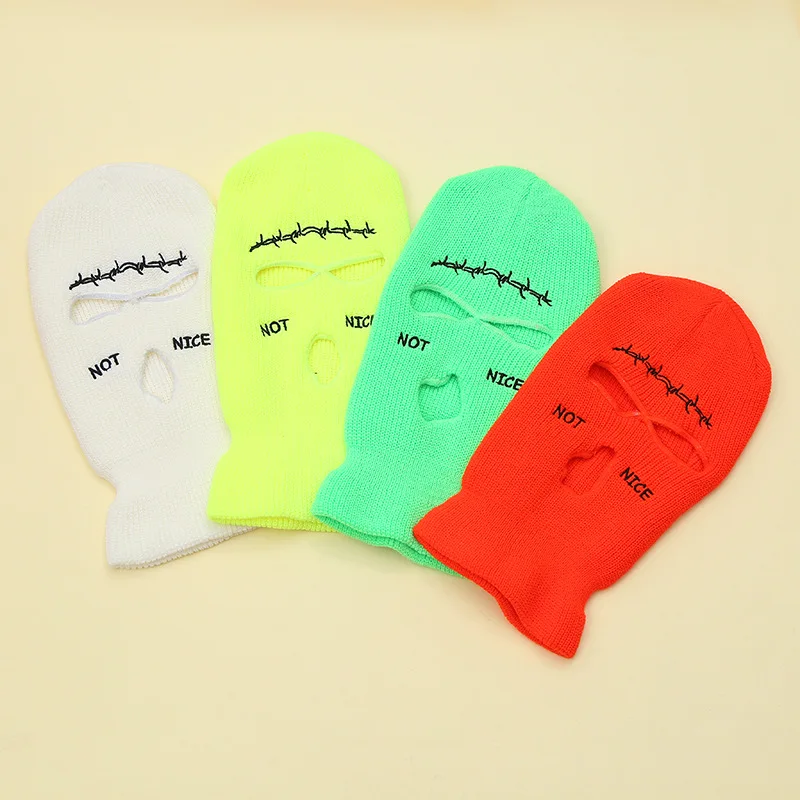 ZY157 Wholesale Winter Cap Women Men knitted Full Face Cover 3 Holes Letter Printed Cycling Balaclava Outdoor Sports Ski Mask