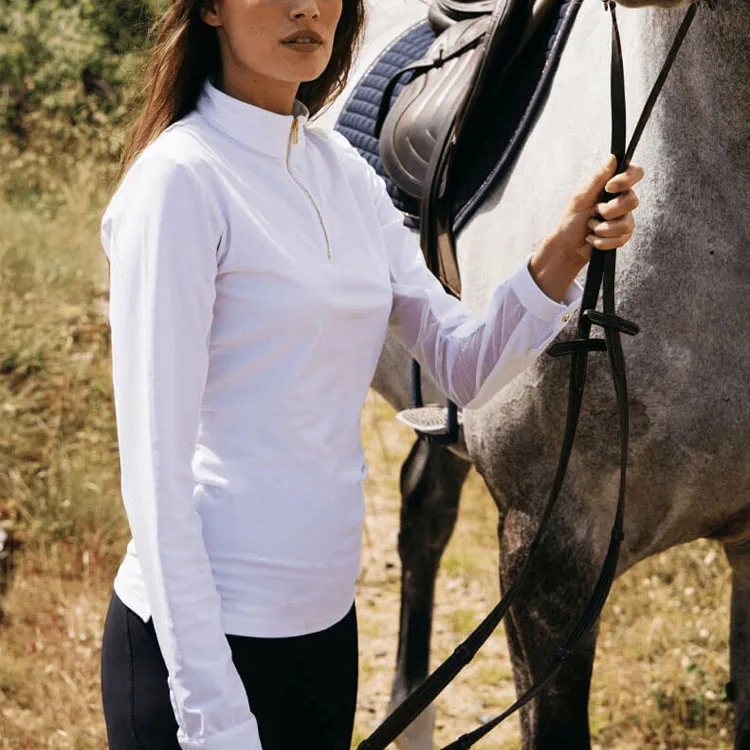 Lamboss Long Sleeve Horse Riding Tops With Mesh Equestrian Half Zipper Competition Racing Shirts