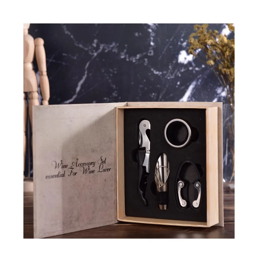 Popular Book Style 4pcs bar  Accessories Wine Opener Gift Set Wine Tools Set