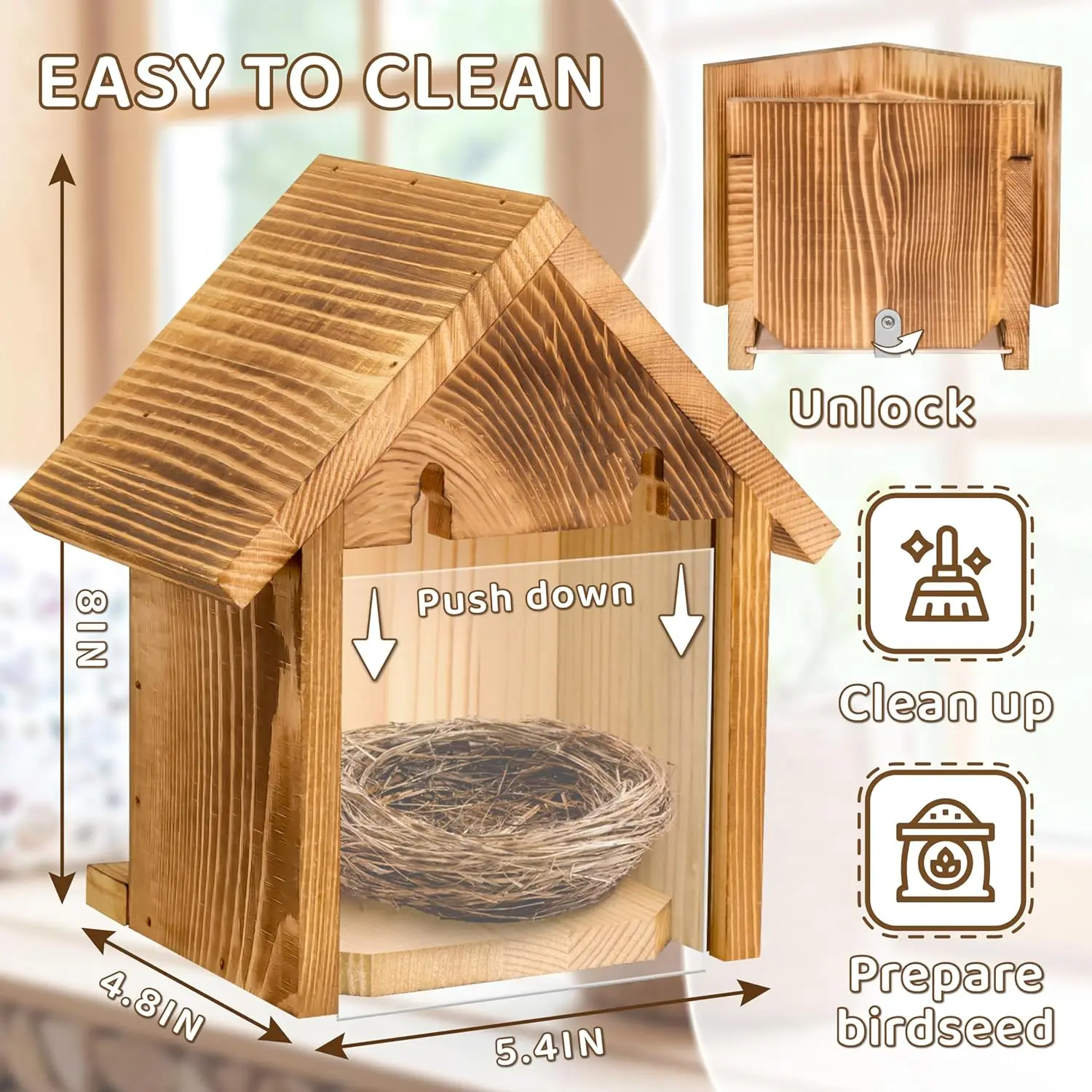 Hot sale Window Bird Houses for Outside with 2 Hooks Hanging Wooden Birdhouses to Paint for Outdoors Wood Bird Nesting Box
