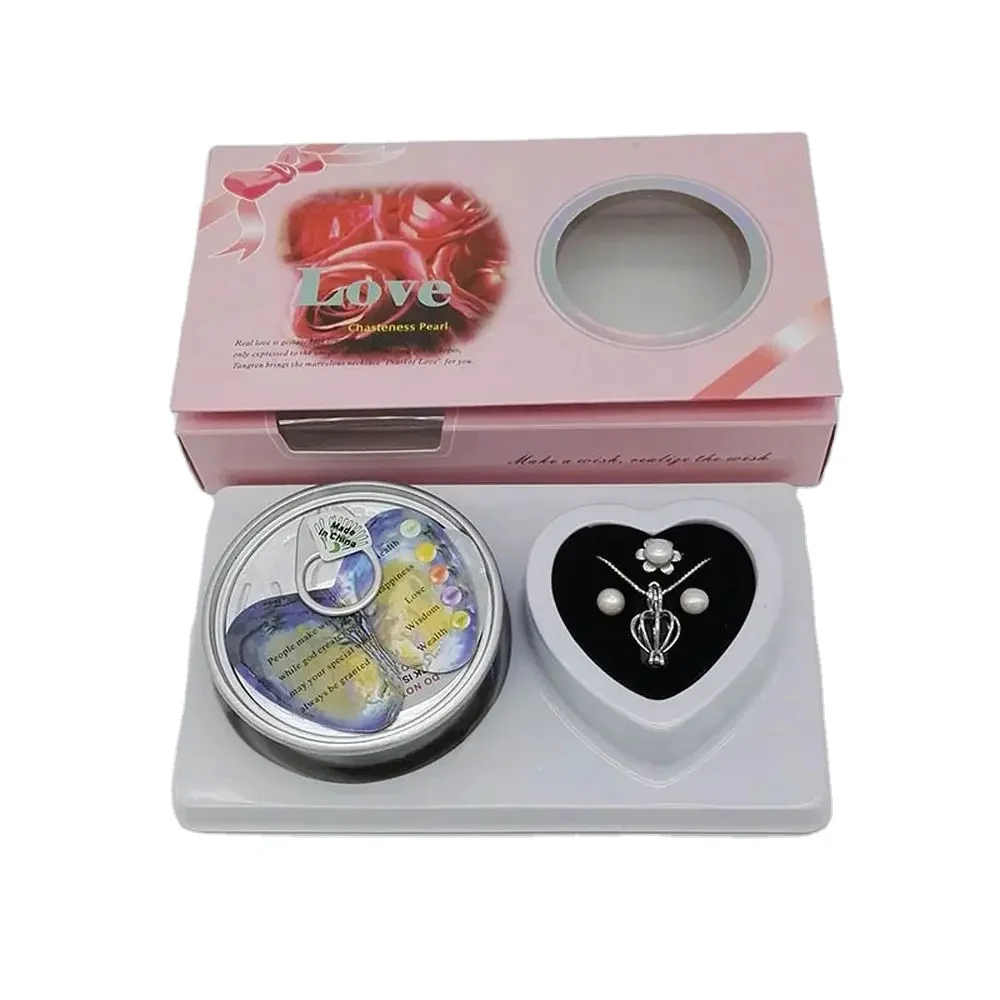 Natural Oyster Freshwater Shell Pearl Canned Necklace Ring Earrings Three Piece Set Love Pearl 3PCS Set