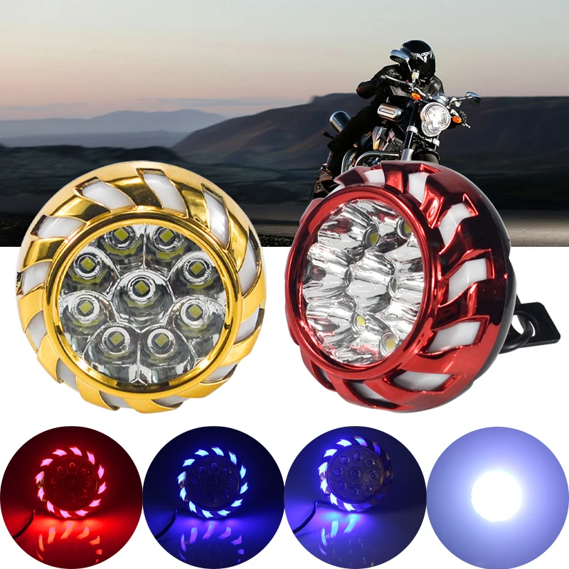 Colorful 9-light LED motorcycle rearview mirror headlight 12V electric vehicle external light motorcycle modified spotlight