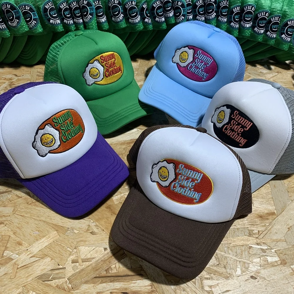 Custom high quality embroidery trucker hats trucker caps with screen printing logo plain foam trucker caps