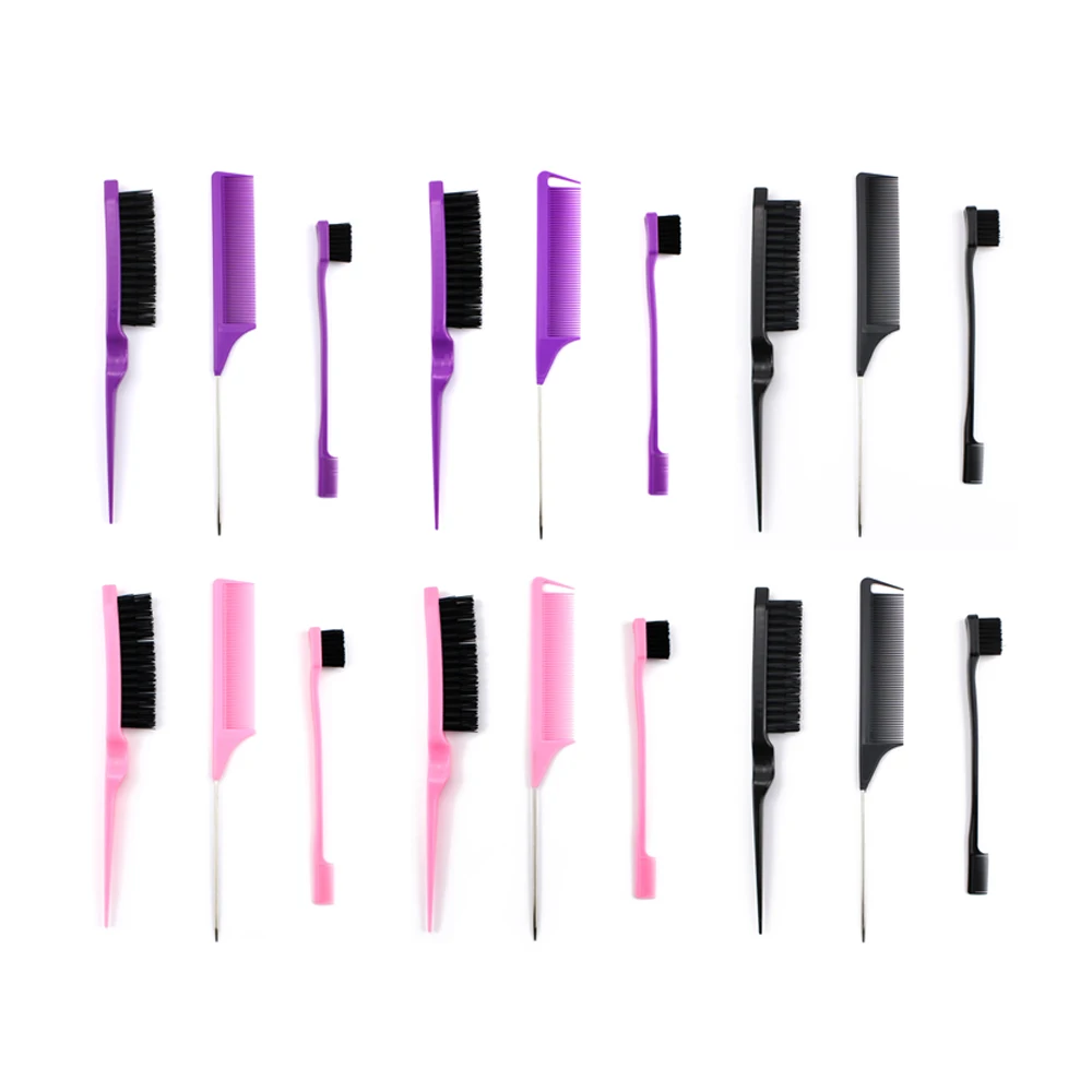 3 Pieces Hair Styling Comb Set Teasing Rat Tail Comb for Woman Baby Hair Combing Double Sided Edge Control Brush