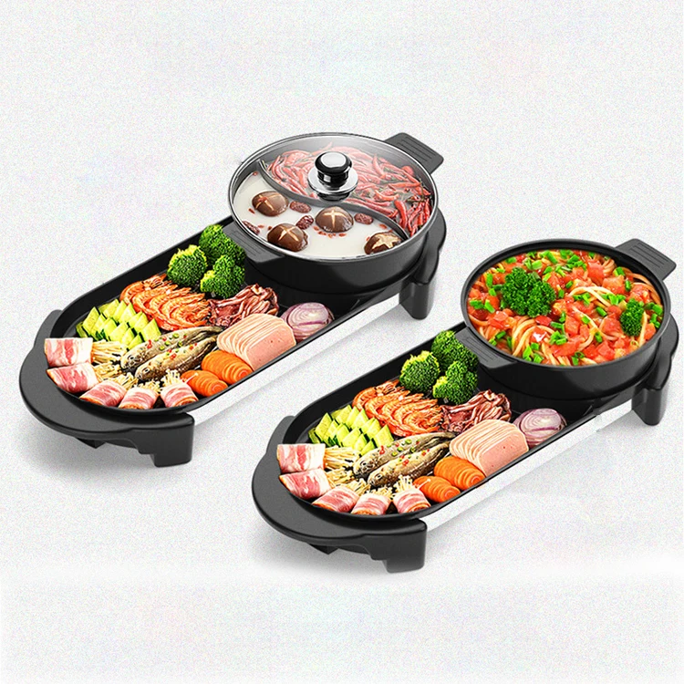 indoor tabletop electric hotpot bbq electric griller bbq korean electric smoker bbq grill manufacturer smokeless with hot pot
