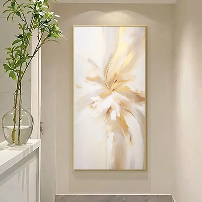 Modern Entrance Gold Foil Lucky Artwork Luxury 100% Hand-painted Mural Abstract painting paintings and wall arts with frame
