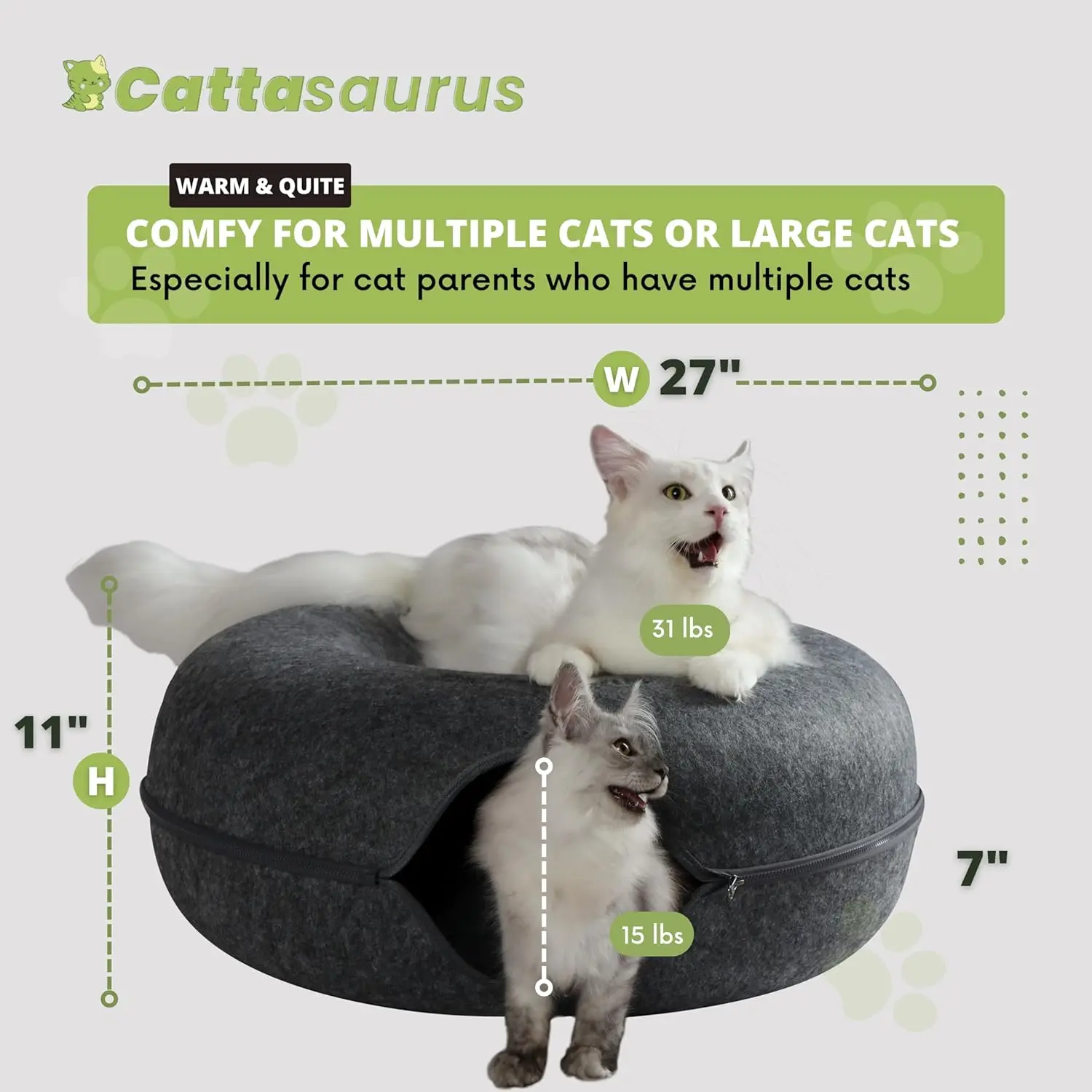 Cat Cave for Multiple Cats & Large Cats for Indoor Cats, Cat Tunnel Bed, Scratch Detachable & Washable Tunnel Cat Bed