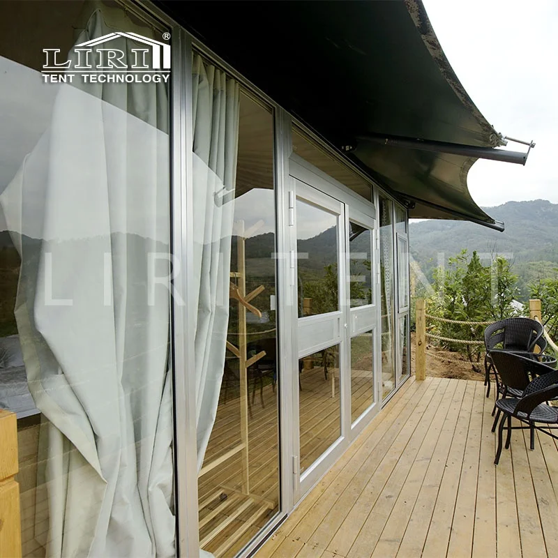 Outdoor Luxury Round Camouflage  Glamping Campsite Hotel Bed Tent with Furniture and Bathroom