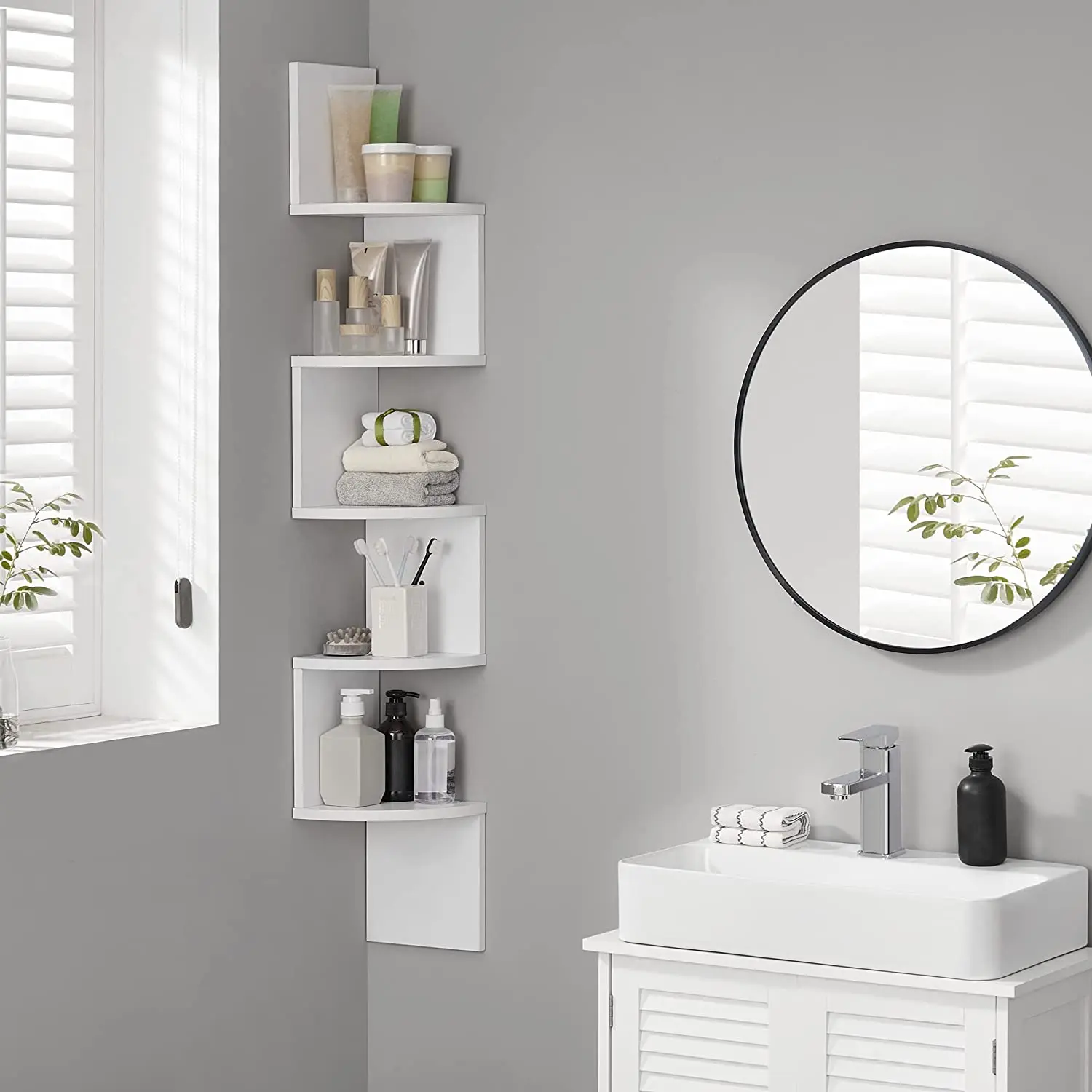 Ванная комната угловая полка 5 круглый Ланч-бокс плавающий настенная плавающие полки для стены с зигзагообразным дизайн в виде книжной обложки белый цвет